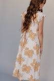 Golden Petal Flutter Sleeve Dress