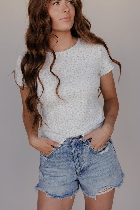 Heather Bloom Pointelle Short Sleeve Tee