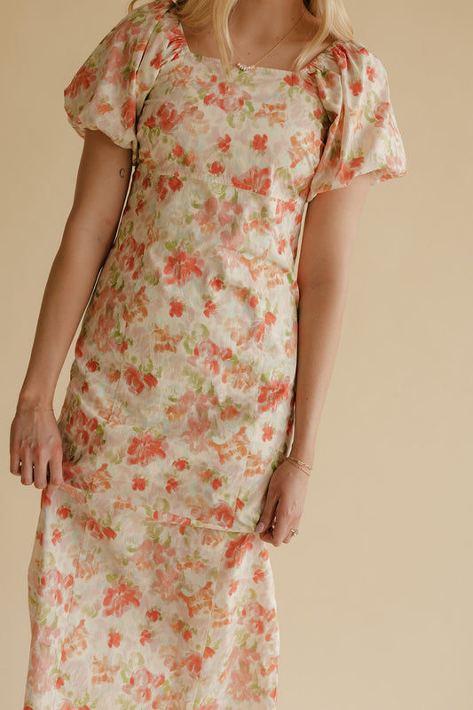 Peach Bloom Puff Sleeve Midi