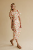 Peach Bloom Puff Sleeve Midi
