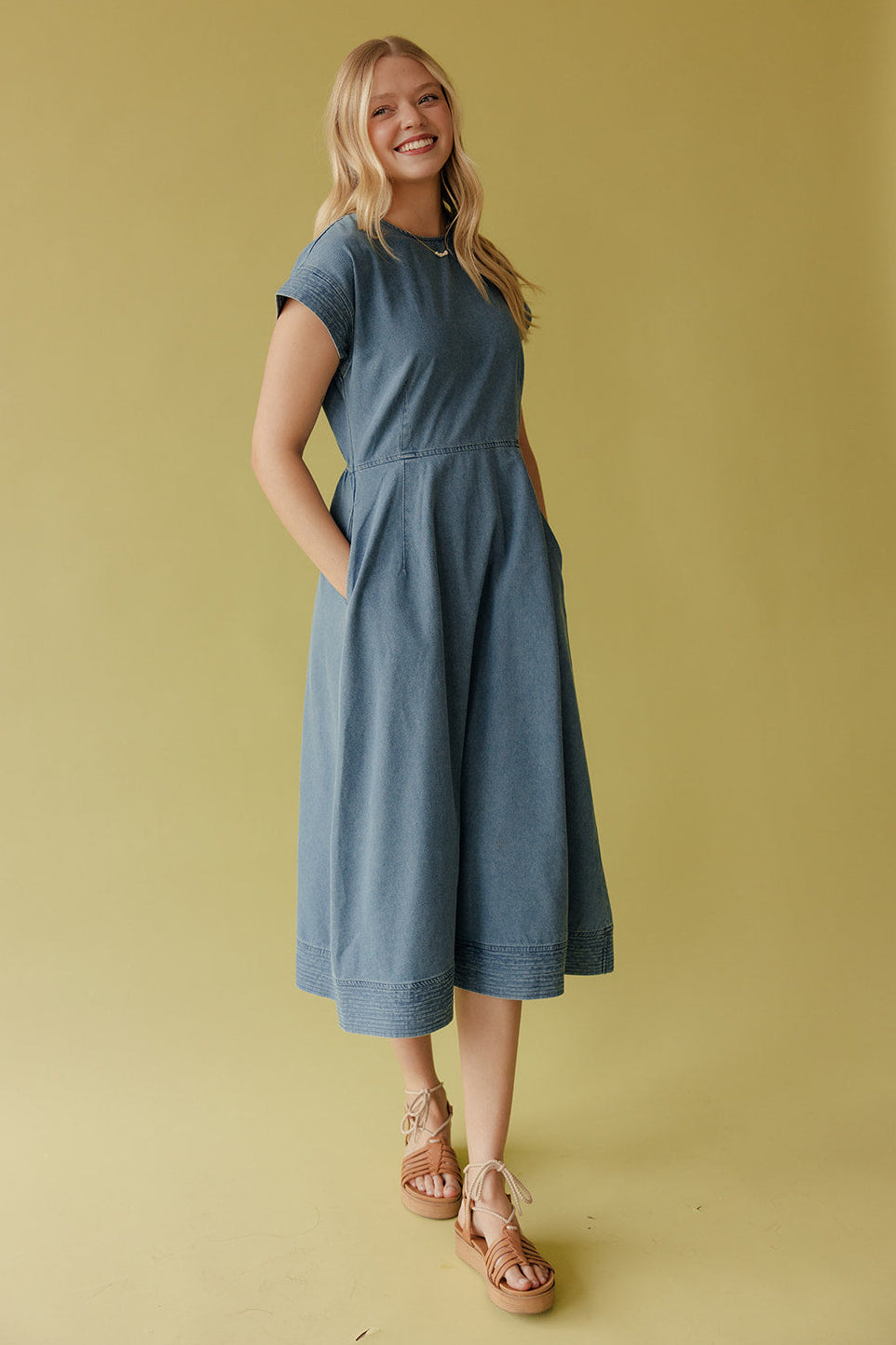 woman within denim dress Bow Detail Denim Mini Dress for Women in Navy at Glik's , M