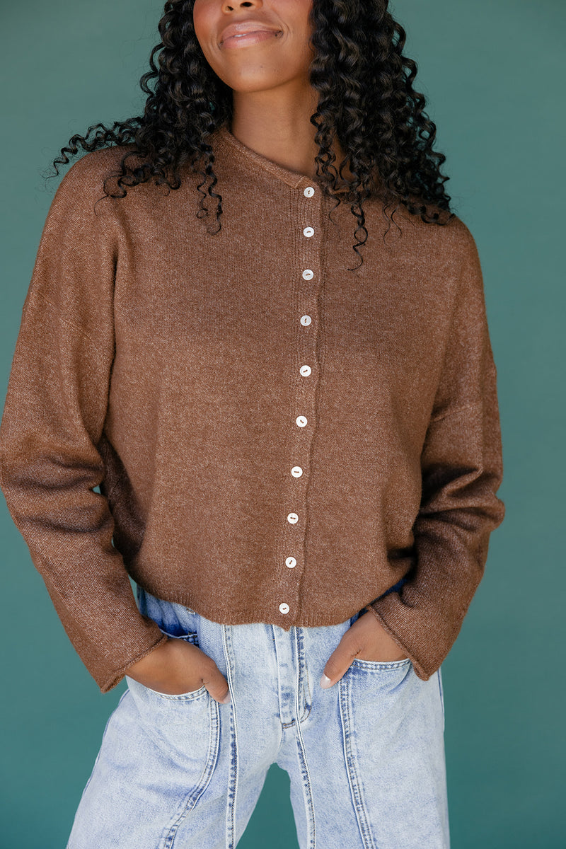 Raw Seam Button-Up Cardigan