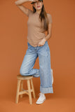 Easy Day Wide Leg Cuffed Jeans