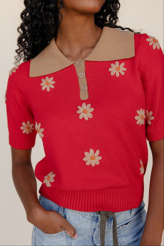 Cinnamon Bloom Collared Sweater