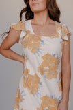 Golden Petal Flutter Sleeve Dress