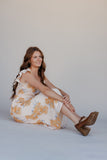 Golden Petal Flutter Sleeve Dress