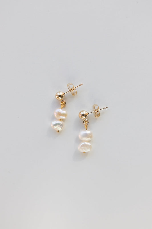 Gold + Silver Stud with Double Pearl Pendant