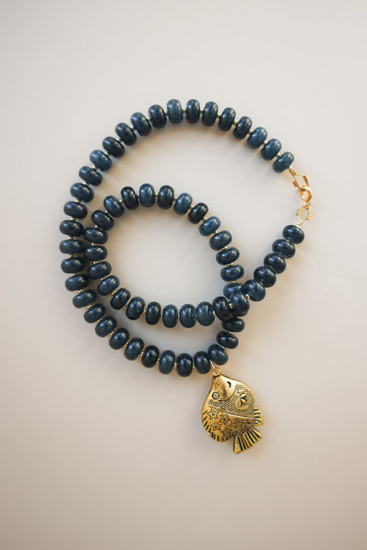 Navy Necklace + Fish Pendant