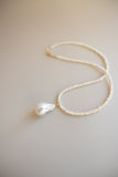 Button Pearl + Large Pearl Pendant Necklace