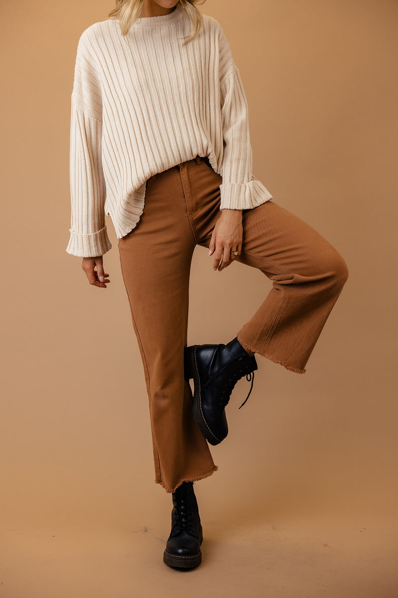 Frayed Wide Leg Pants in Brown