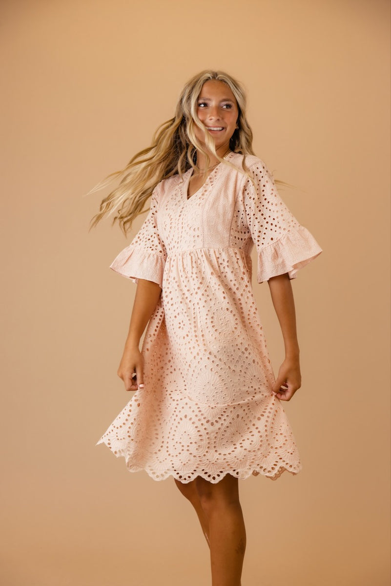 Eyelet Blush Dress - Modest Dresses for Women