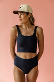 Black Flat Rib Core Midkini