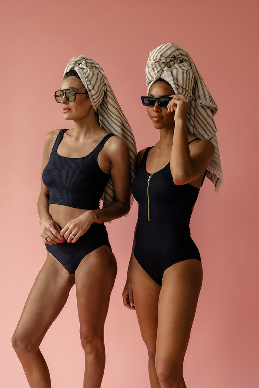 Black Flat Rib Core Midkini