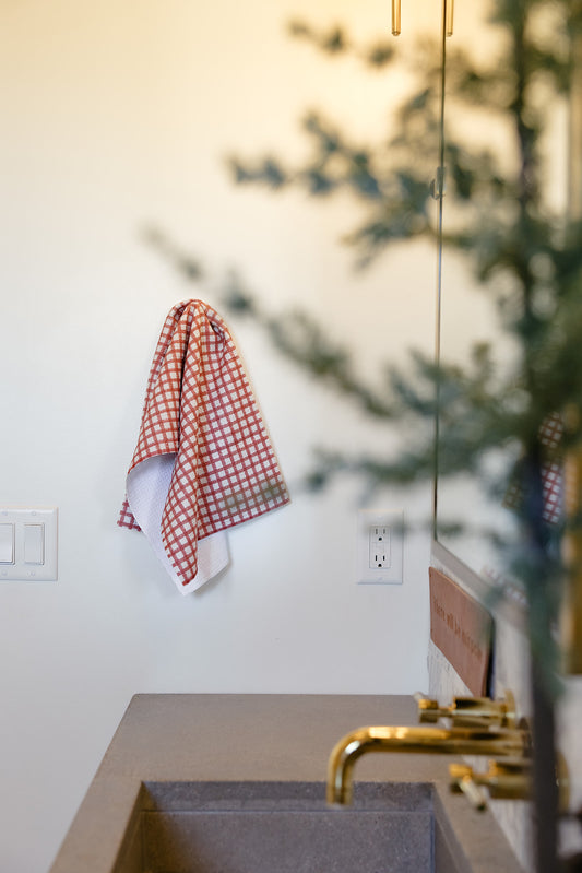 Geometry Fireside Plaid Red Tea Towel