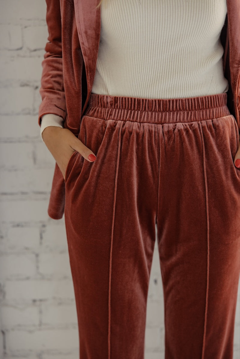 Women Pink Velvet Straight Pants