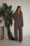 Women's Bamboo Button Up Lounge Set | Holiday Stripe