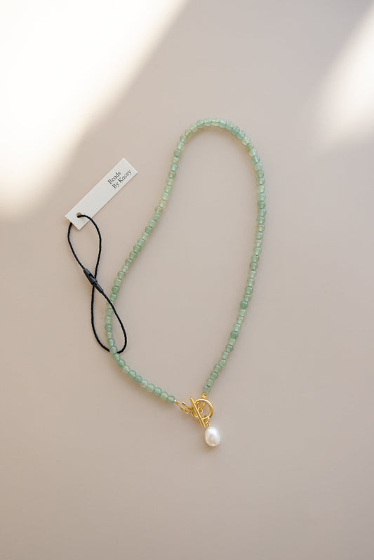 Green Aventurine Necklace + Pearl Pendant