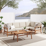 6-Piece Modern Chevron Acacia Outdoor Corner Sectional with Coffee Table