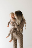 Faded Brown Checkerboard | Bamboo Zip Pajamas