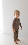 Faded Brown Checkerboard | Bamboo Zip Pajamas