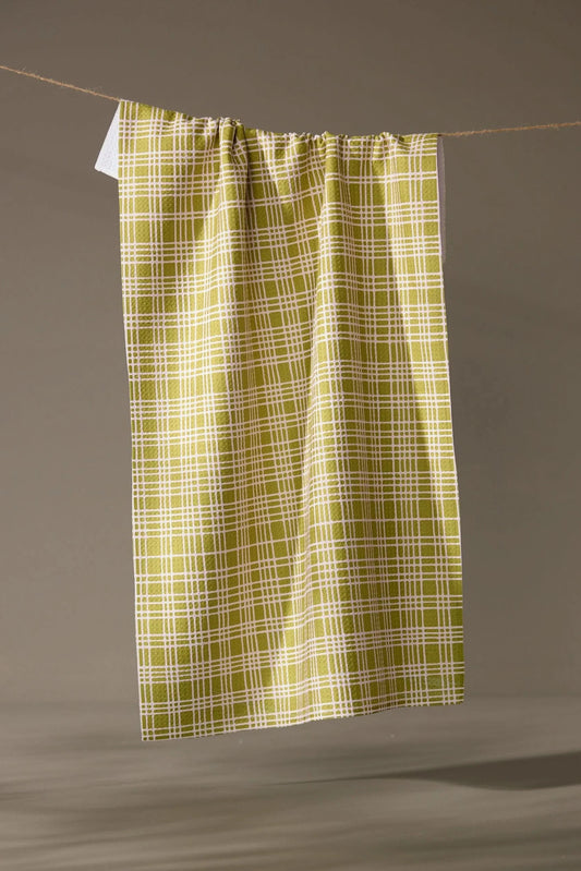 Geometry Orchard Plaid Green Tea Towel