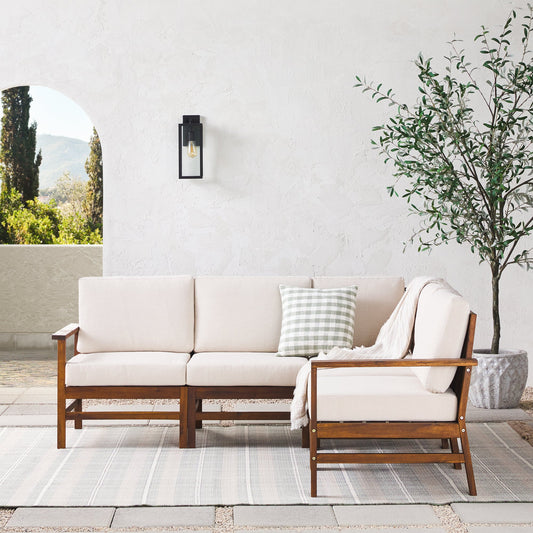 5-Piece Modern Chevron Acacia Outdoor Corner Sectional