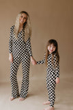 Children's Bamboo Two Piece Pajamas | Black Checkered