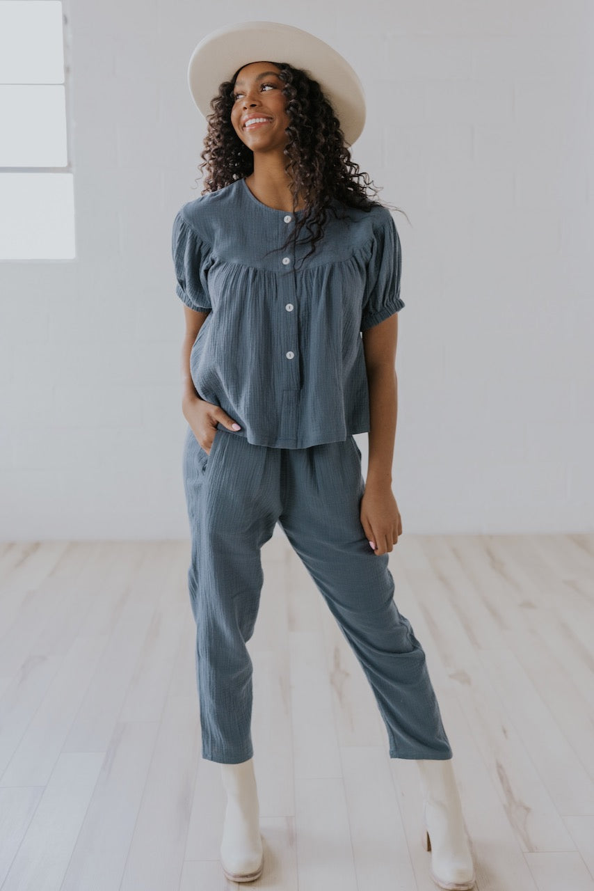 Women's Dusty Blue Pants | ROOLEE