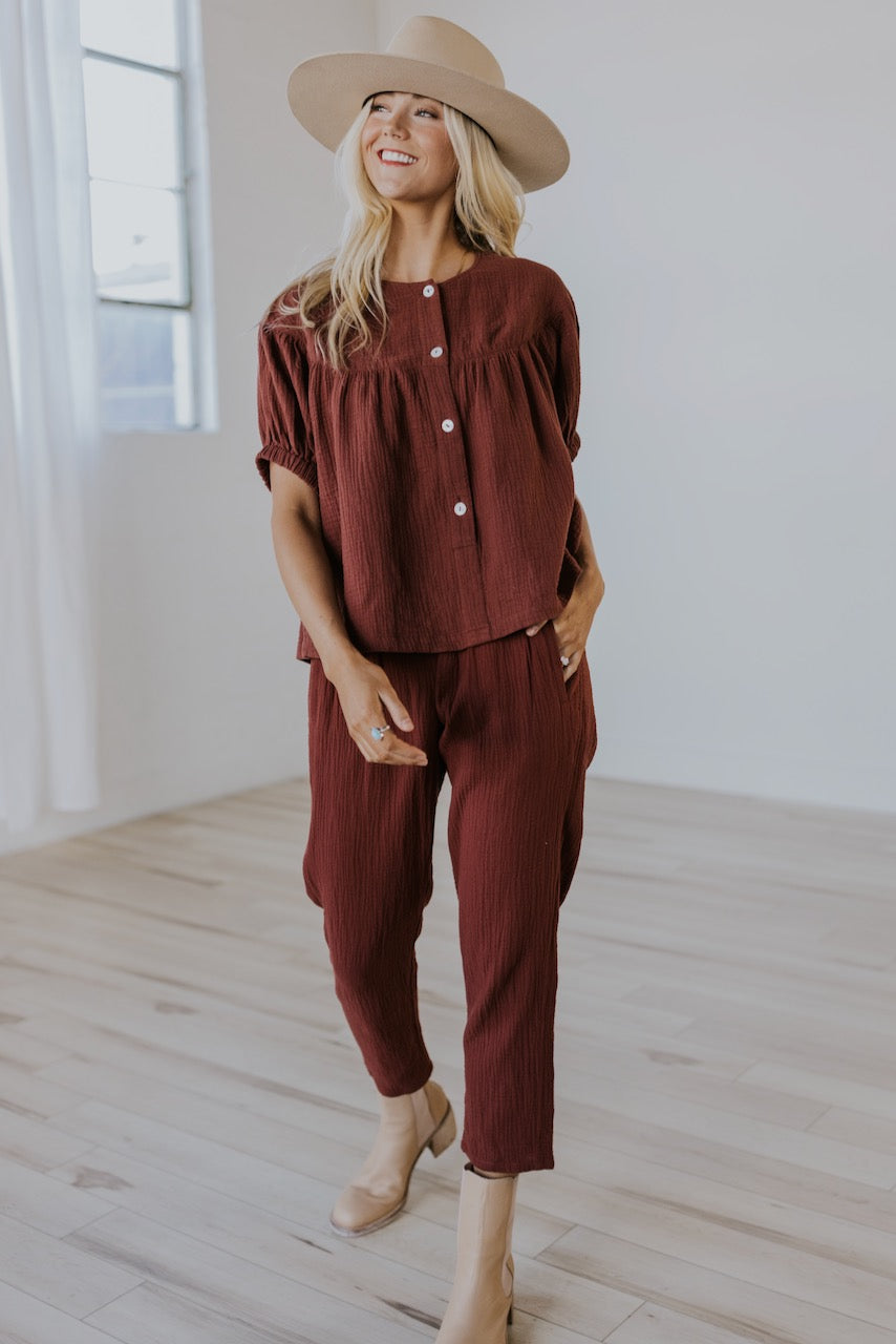 Maroon Wide Leg Pants | ROOLEE