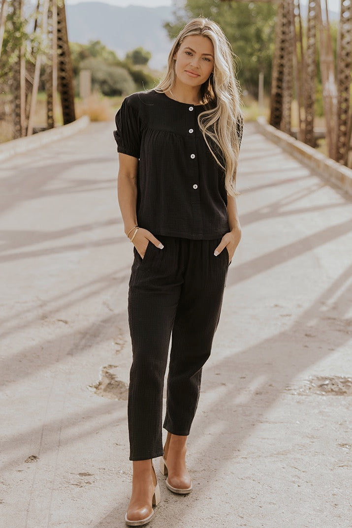Black Linen Bottoms For Women | ROOLEE
