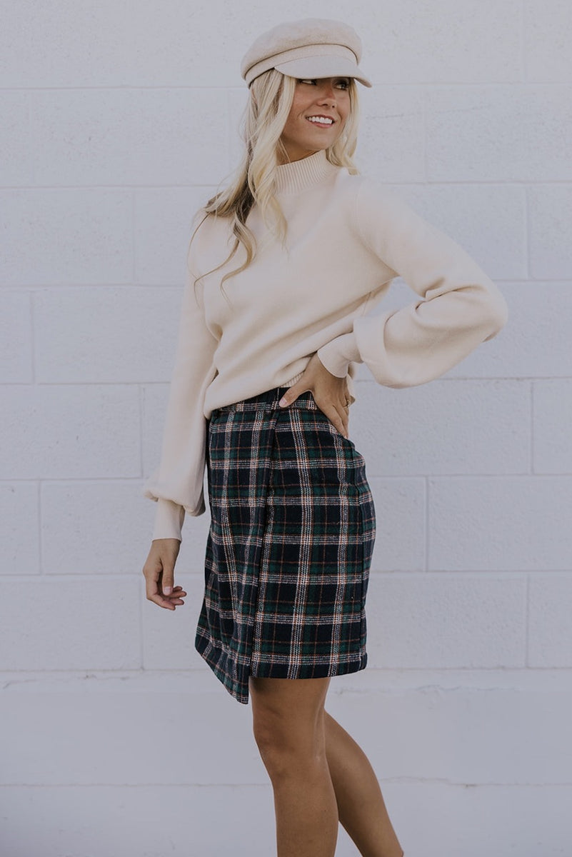 Faux Wrap Plaid Skirt - Women's Mini Skirts | ROOLEE