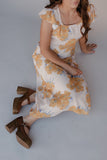 Golden Petal Flutter Sleeve Dress