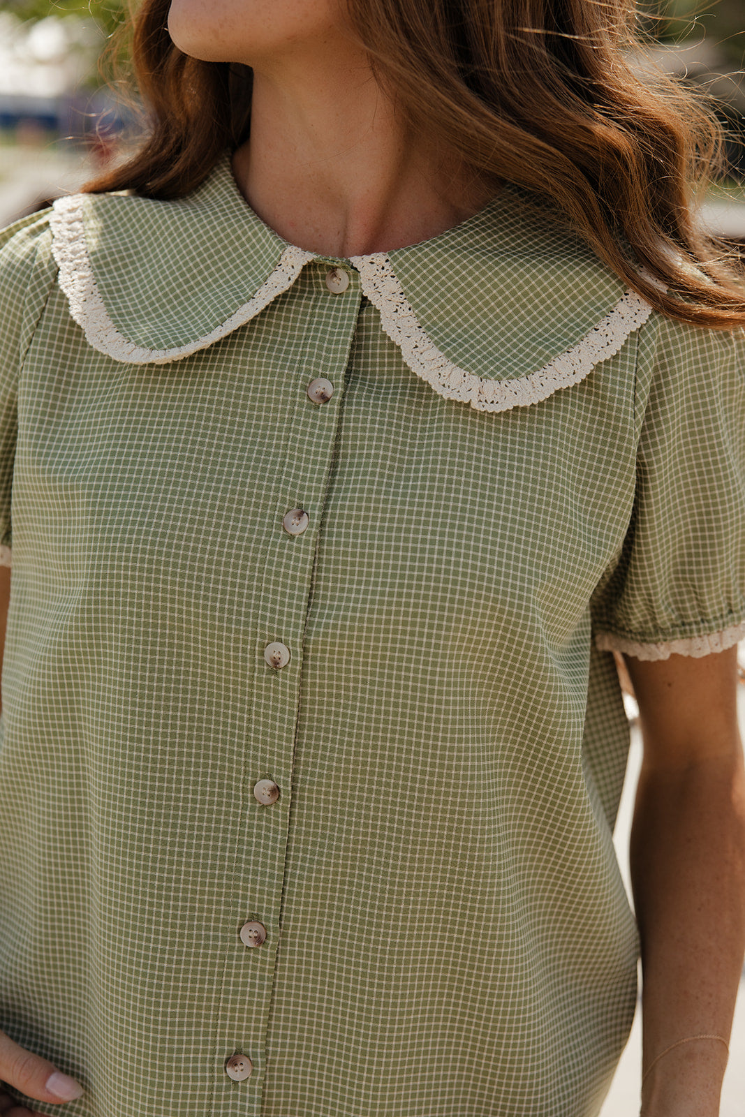 Sage + Lace Button Blouse
