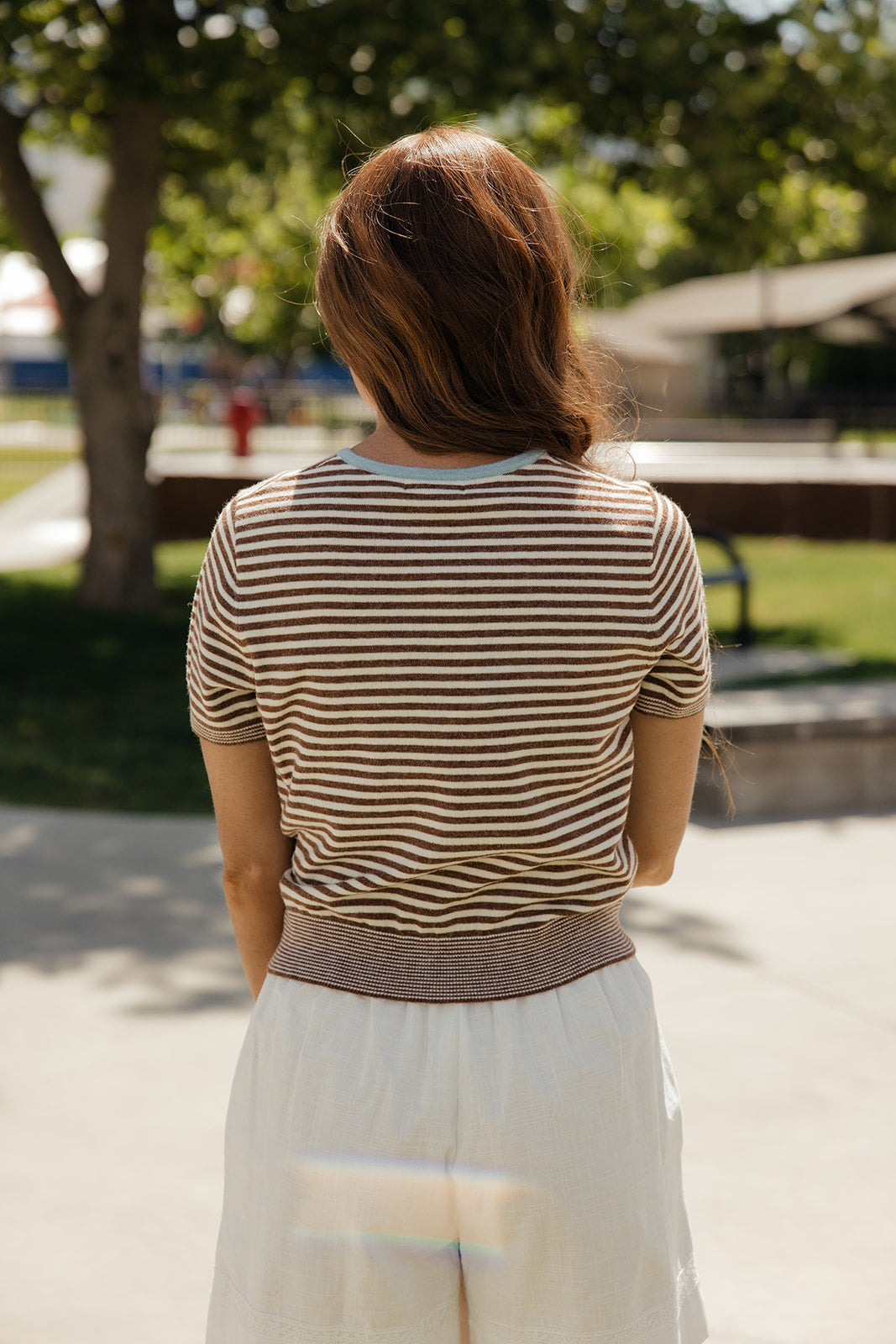 Mocha Stripe Short Sleeve Cardi