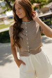 Mocha Stripe Short Sleeve Cardi