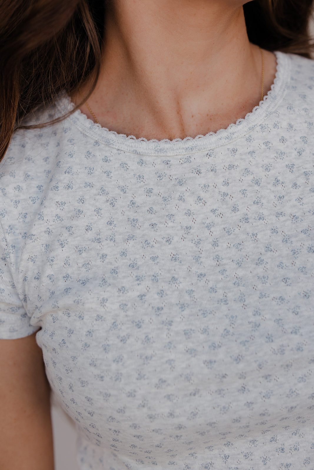 Heather Bloom Pointelle Short Sleeve Tee