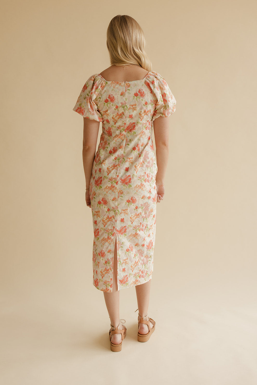 Peach Bloom Puff Sleeve Midi