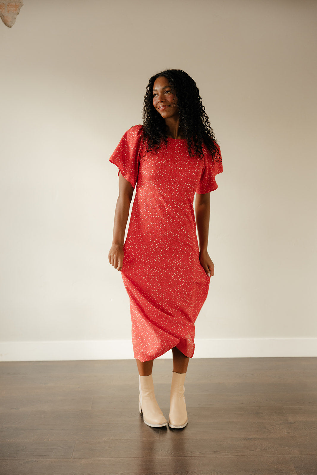 crimson midi dress Vitality - Vitality Daydream Tie Midi Dress - Crimson Marl