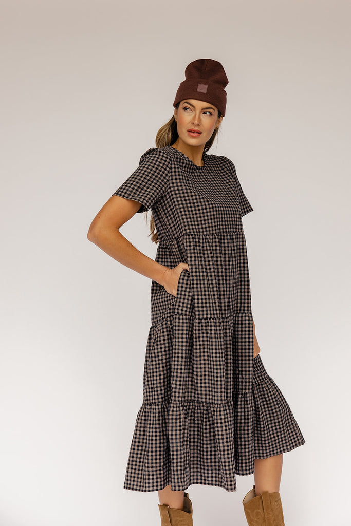 Seen the Rain Gingham Tiered Dress