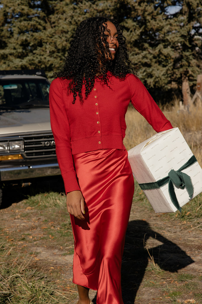 Ruby Flame Satin Skirt