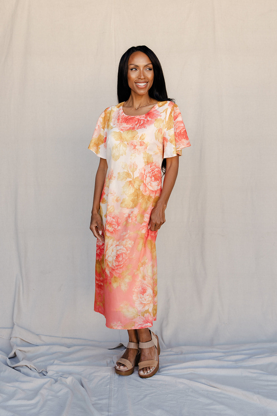 Blushing Meadow Flutter Sleeve Dress