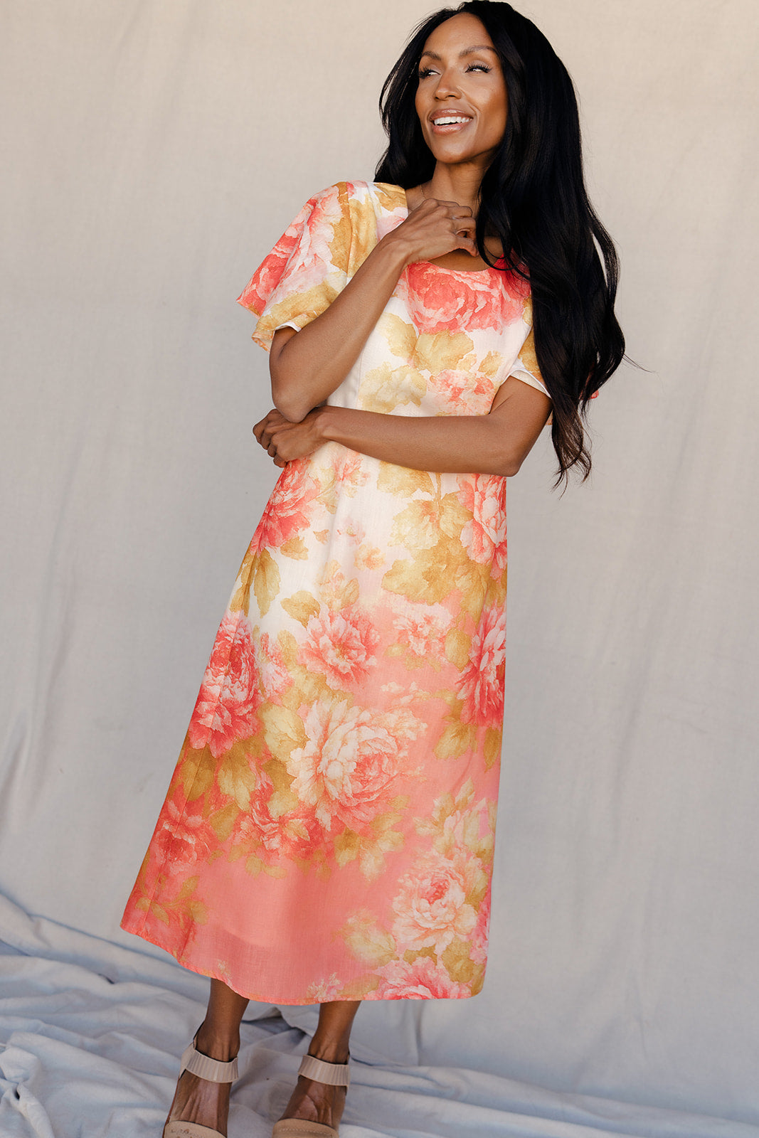 Blushing Meadow Flutter Sleeve Dress