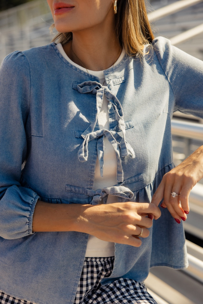 a woman wearing a blue shirt