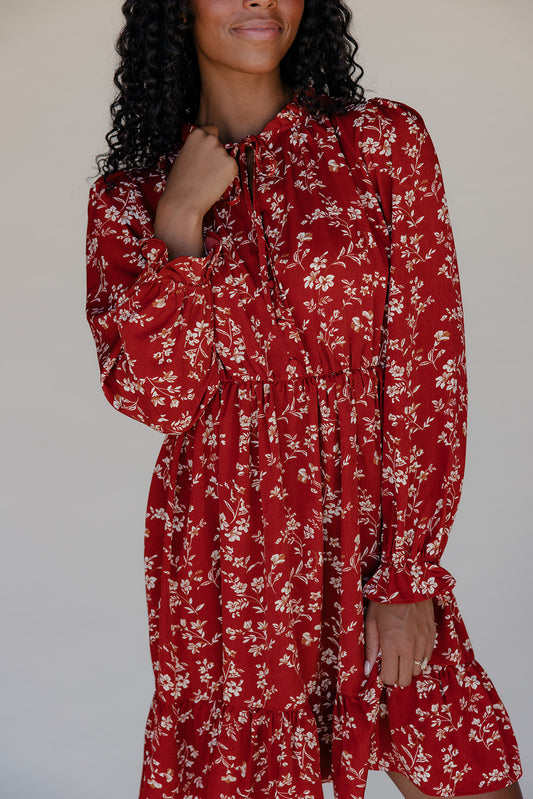 Scarlet Blossom Tiered Dress