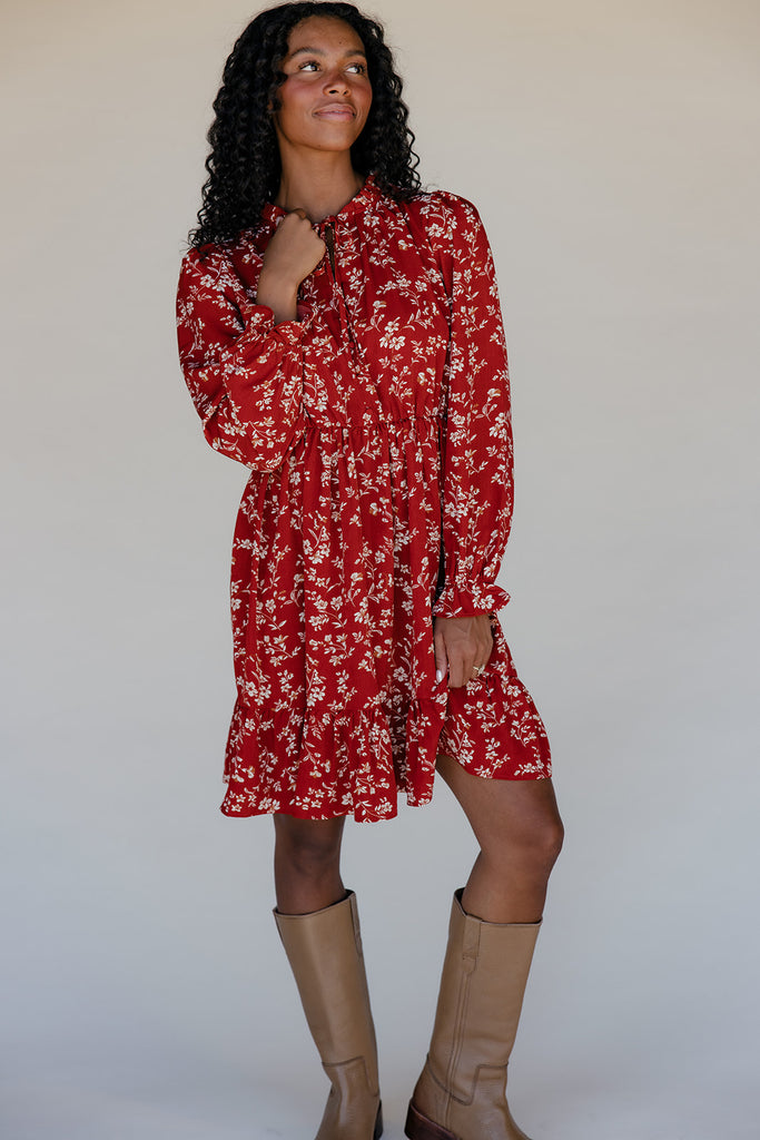 Scarlet Blossom Tiered Dress