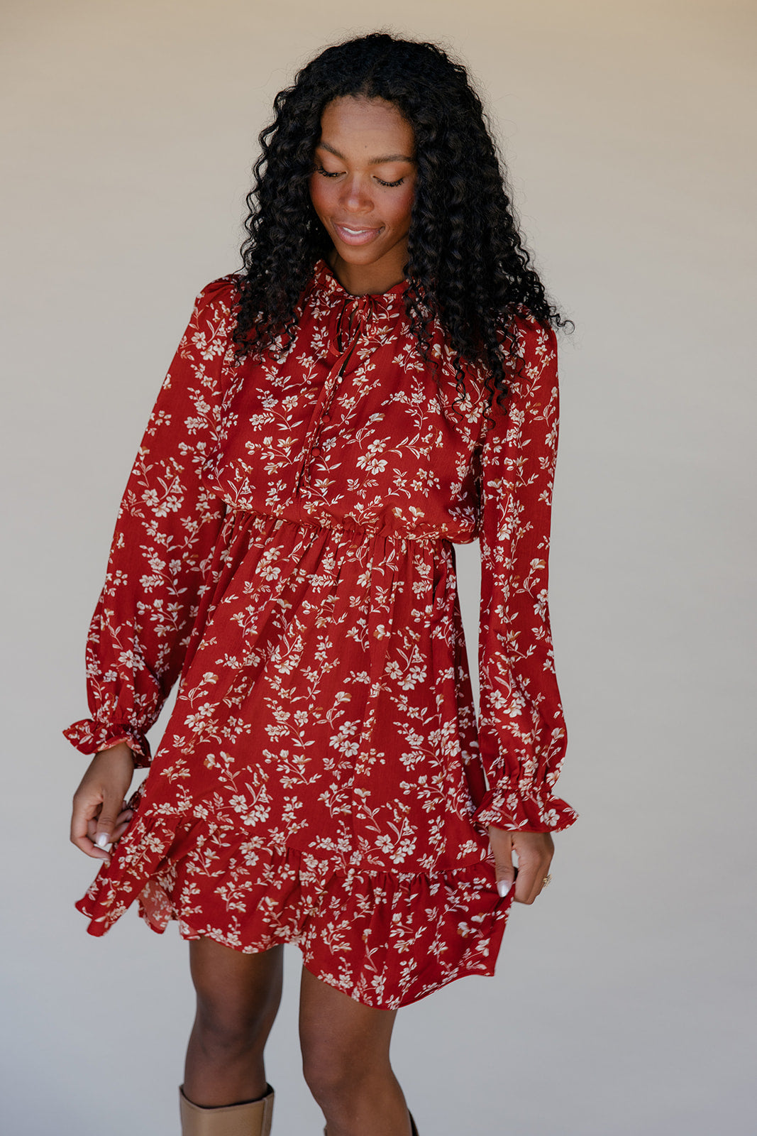 Scarlet Blossom Tiered Dress