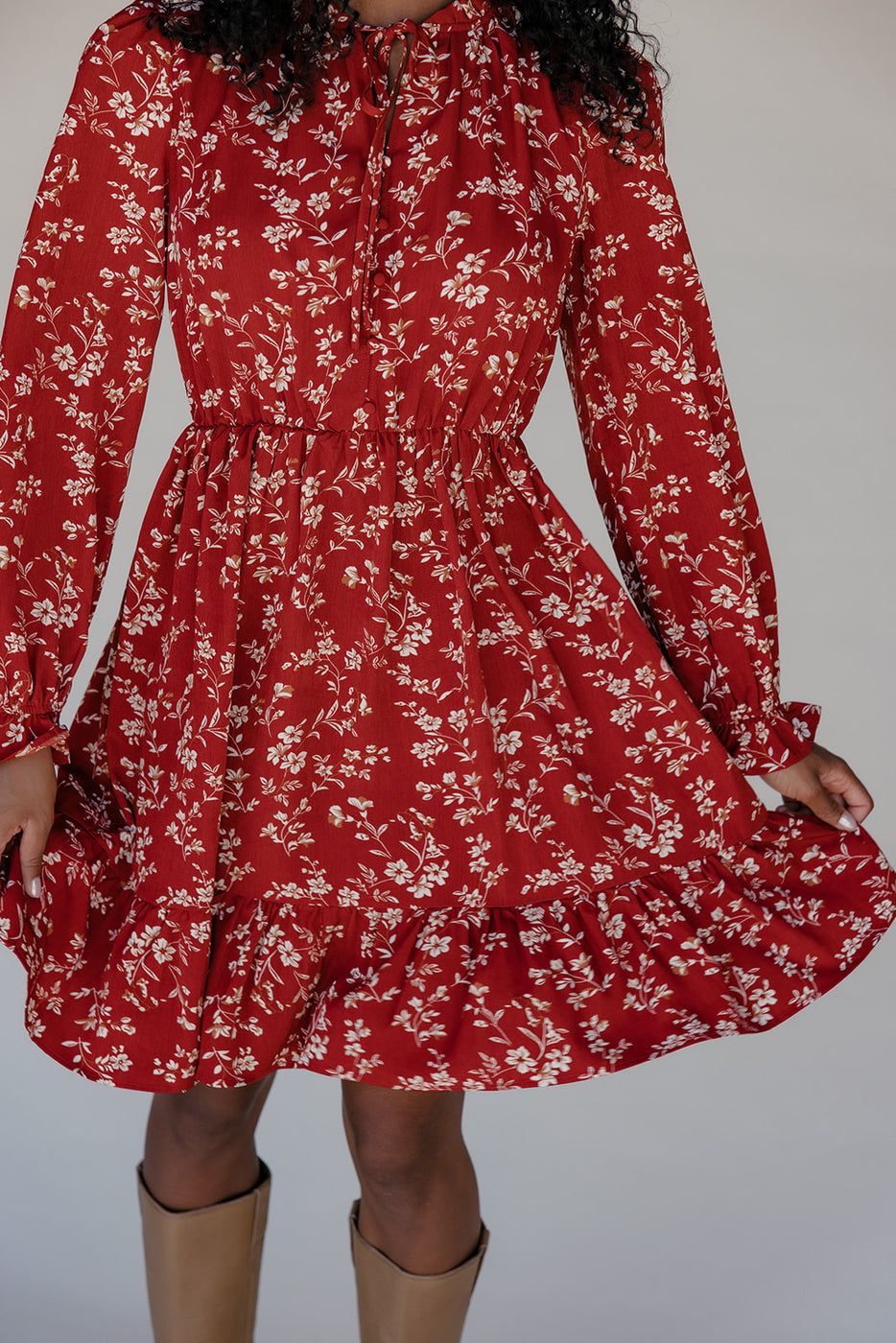 Scarlet Blossom Tiered Dress
