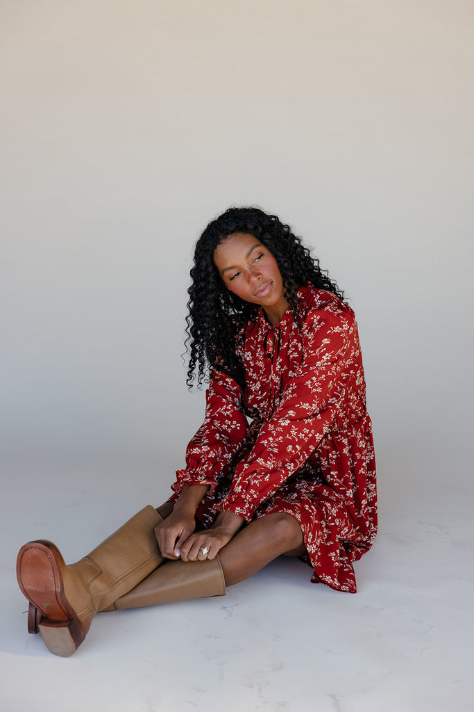 Scarlet Blossom Tiered Dress
