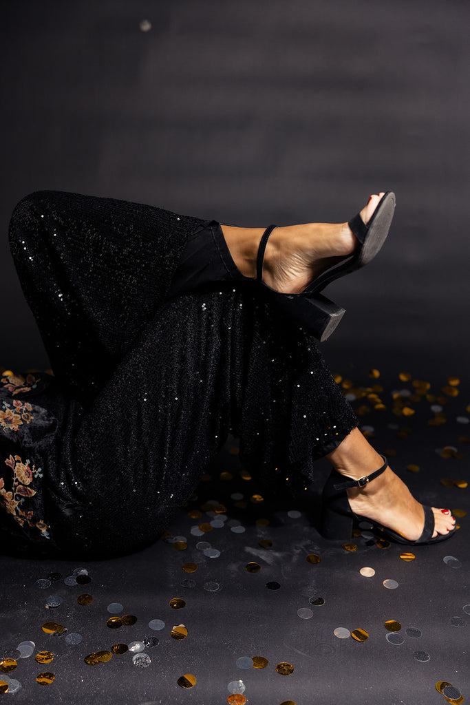 Shimmer Black Multicoloured Glitter Popsy Trousers – Popsy Clothing