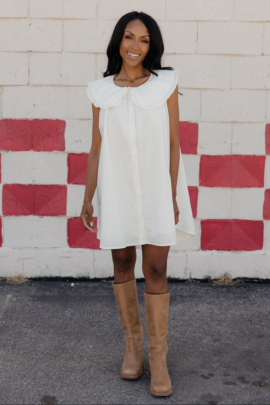 Red, White & Ruffles Collared Dress